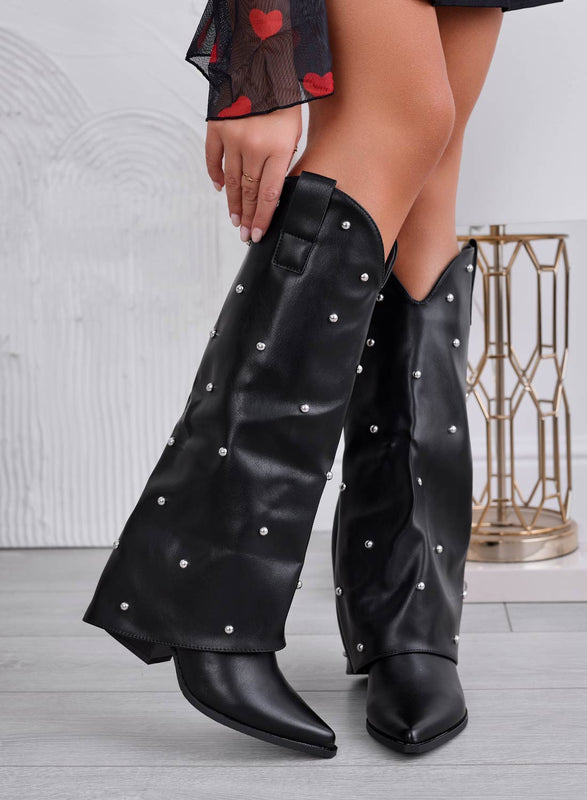 BRODIE - Bottes noires style western avec clous