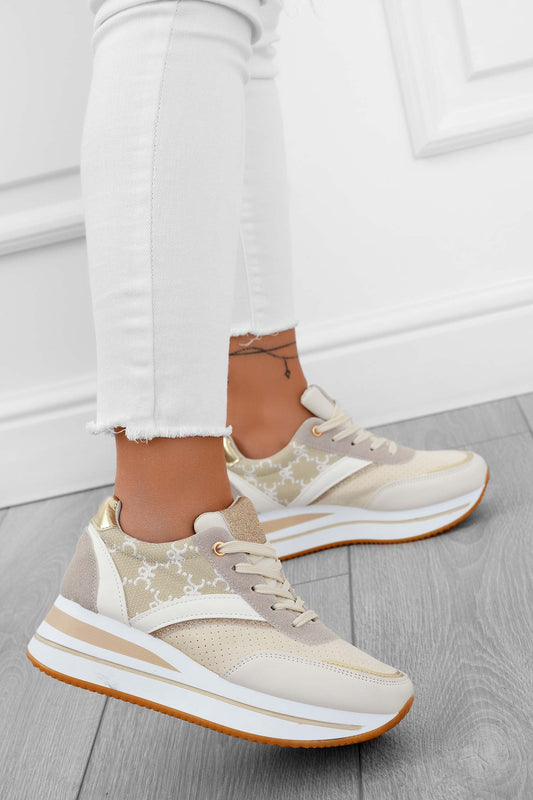 JANELLE - Zapatillas beige estampadas