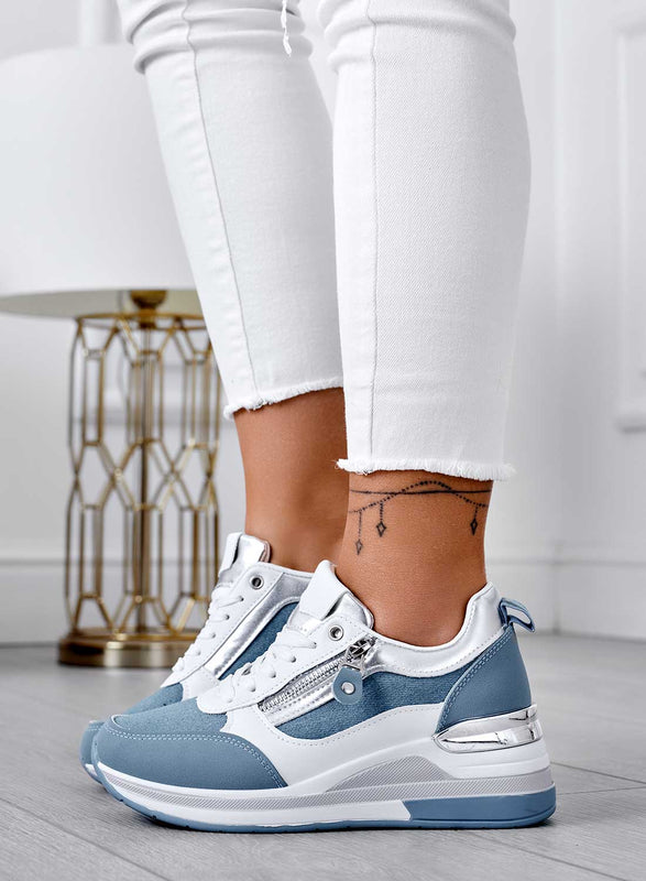 VALENTINA - Zapatillas blancas con inserciones de jeans azules