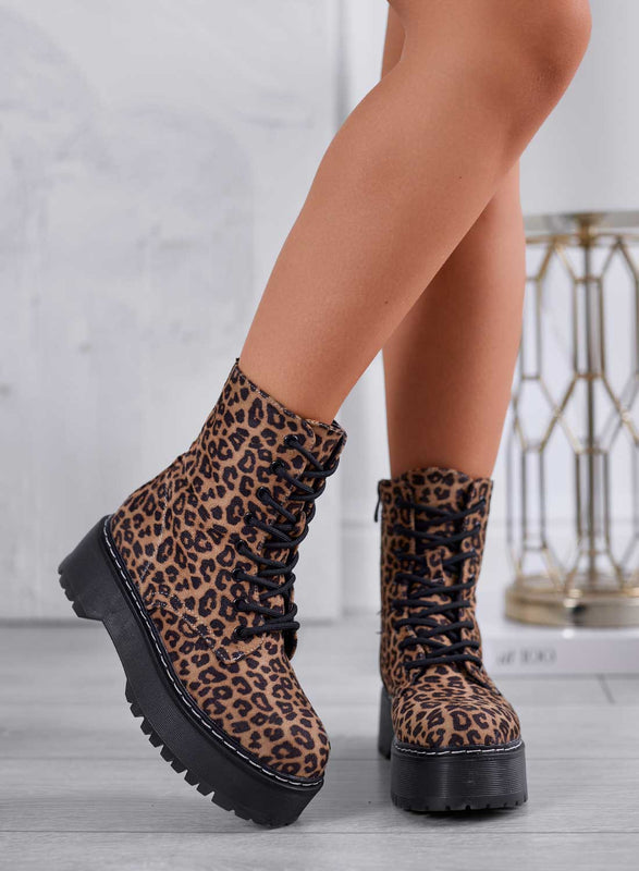 LUANA - Bottines à lacets imprimé léopard