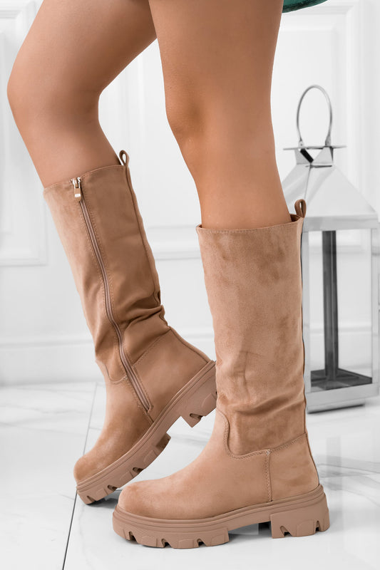 MACY - Botas beige de ante y suela gruesa