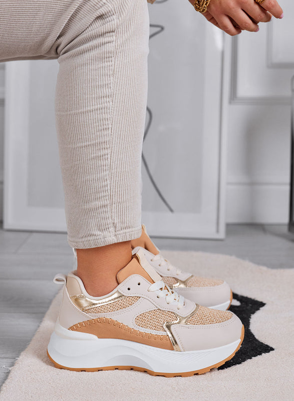 IRIS - Zapatillas beige con insertos en tejido