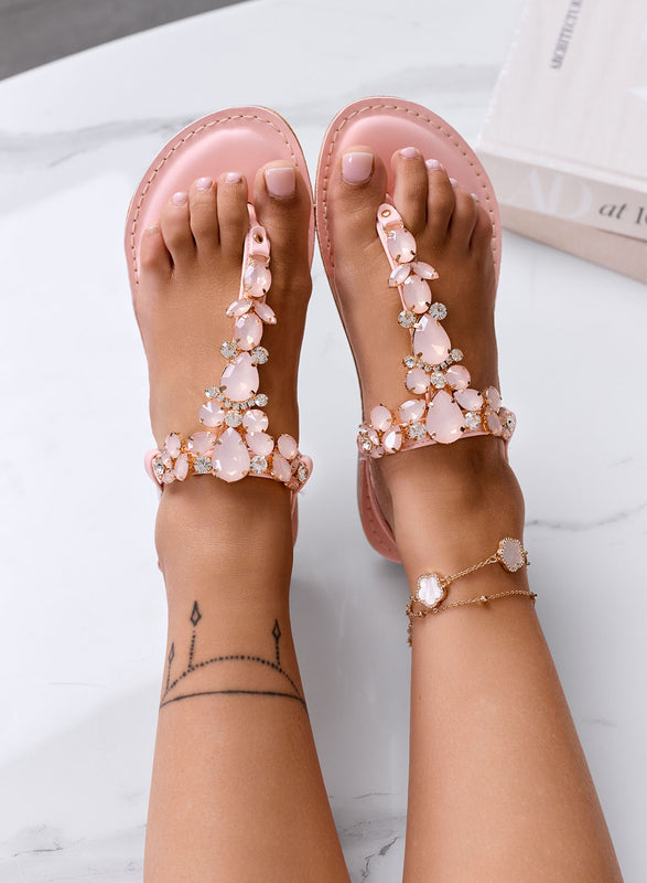 MARSALA - Sandali Infradito rosa con Pietre Gioiello