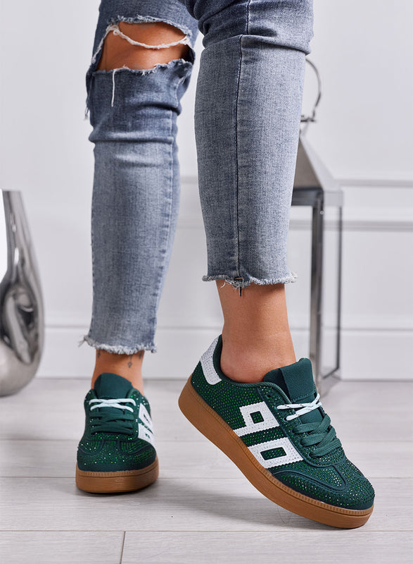 SIDNEY - Sneakers Donna verdi con Strass e Dettagli bianchi