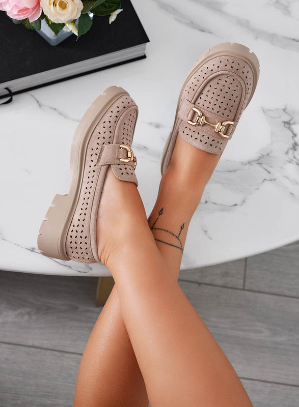 TOKYO - Perforated mud loafers with gold buckle