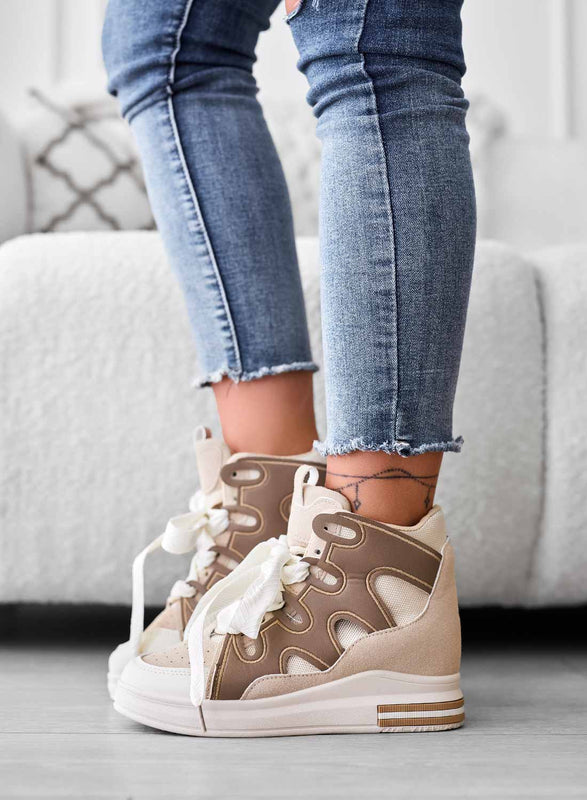 FAUNA - Deportivas beige con cuña interior y cordones de tela