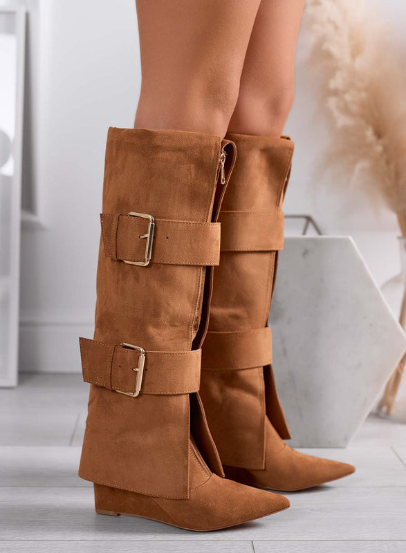 MEDELLIN - Botines camel con cremallera y hebillas