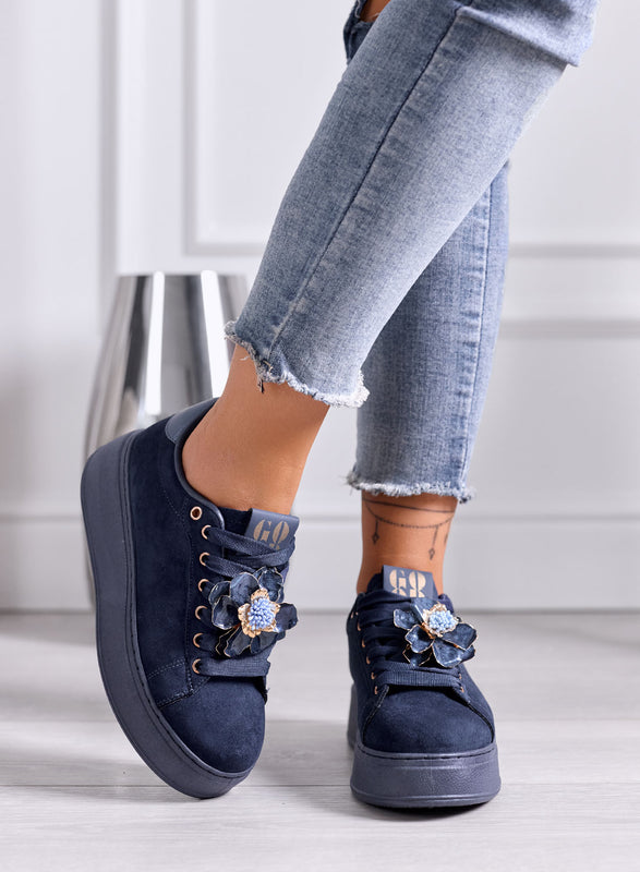 IVON - Sneakers platform Blu con Fiore Decorativo