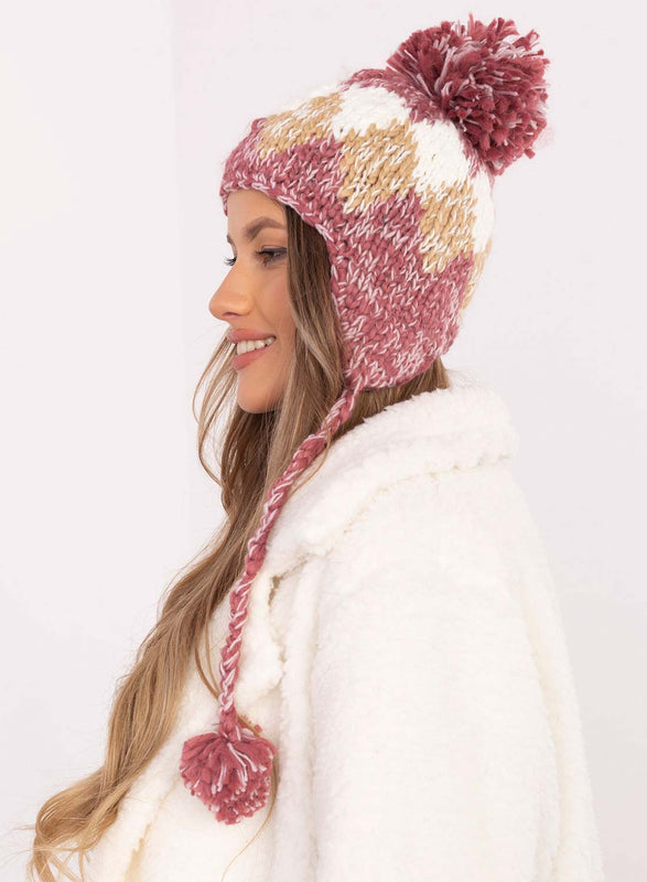 Gorro multicolor acolchado con pompón