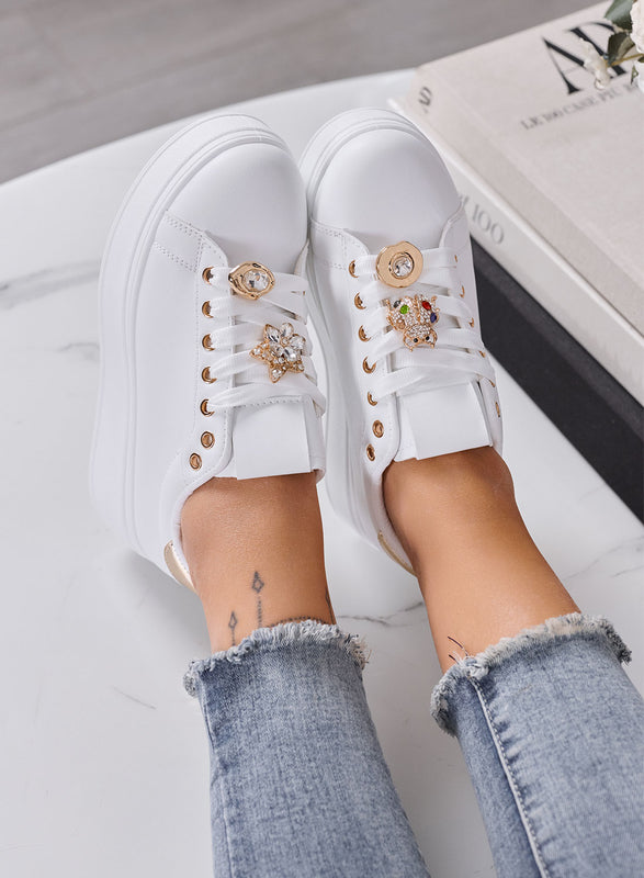 GIULY - Sneakers Donna bianche platform e Charms Gioiello
