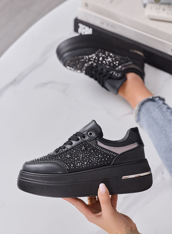 MELANIA - Sneakers Donna nere con Strass, Stelline e Suola Platform