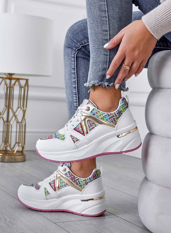 LUCE - Zapatillas blancas con inserciones de tejido multicolor