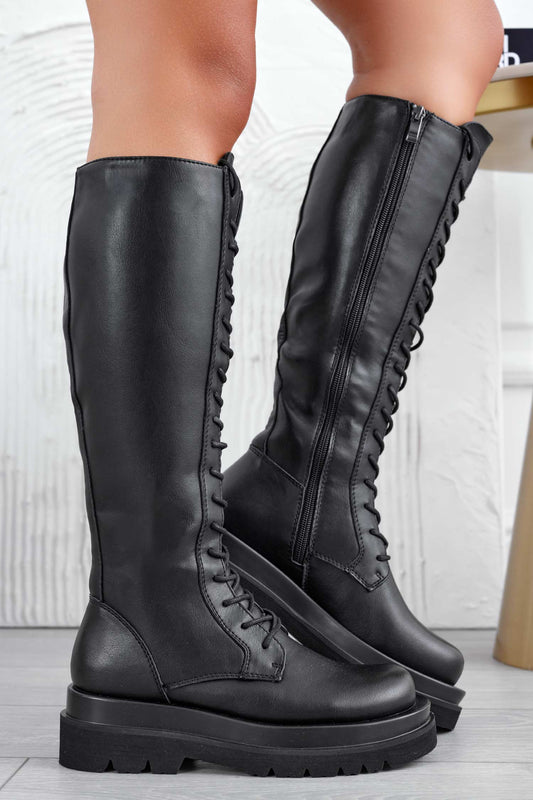 Bottes noires style militaire avec lacets
