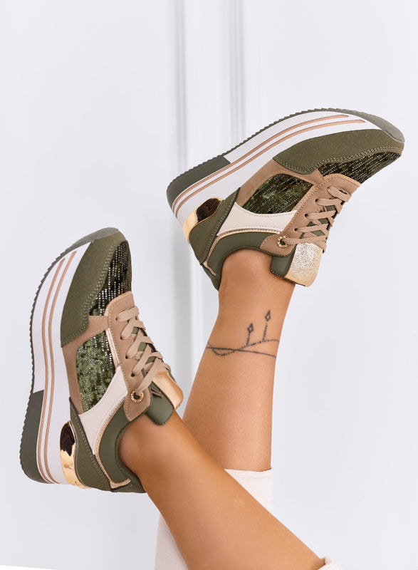 ROSALIA - Green sneakers with beige details and glitter
