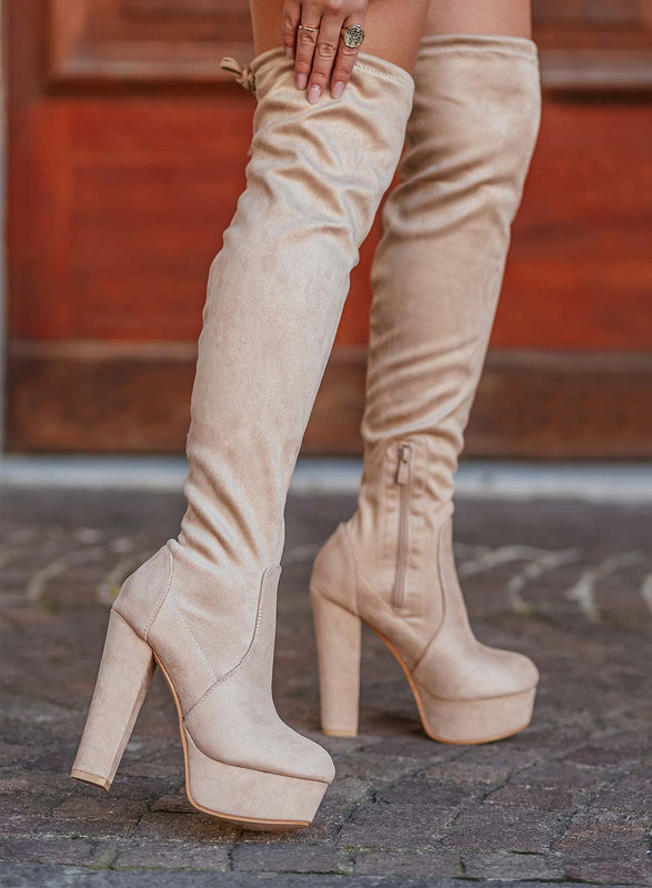 CLORIS - Botas beige de ante hasta el muslo