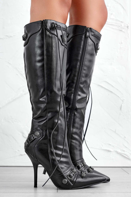 STARRY - Bottes noires avec boucles et talon aiguille