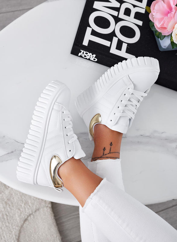 ELIOT - White sneakers with metallic gold heel