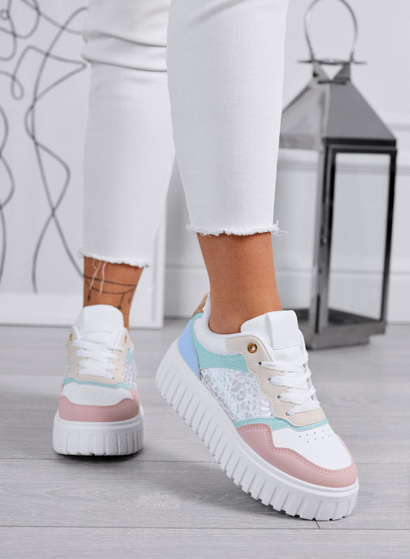 LEILA - Zapatillas plataforma multicolor con insertos de diseño estampado