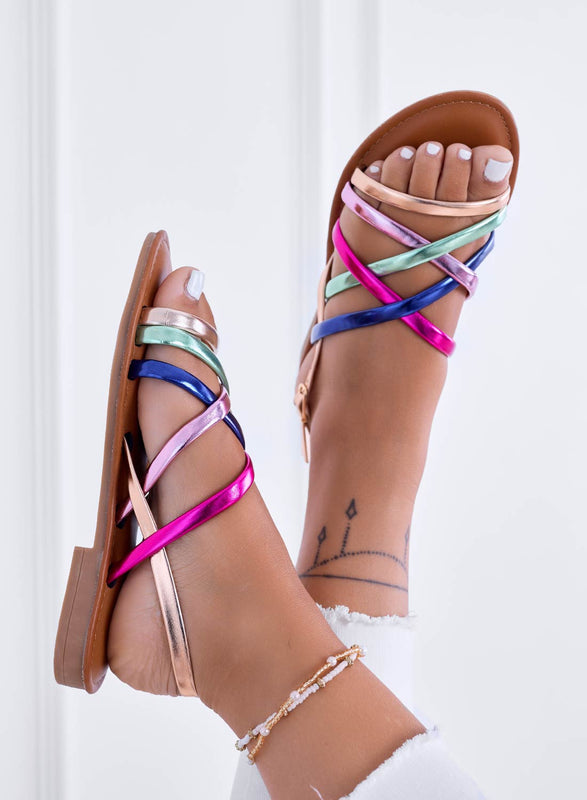 CLAIRE - Sandalias planas con bandas multicolor