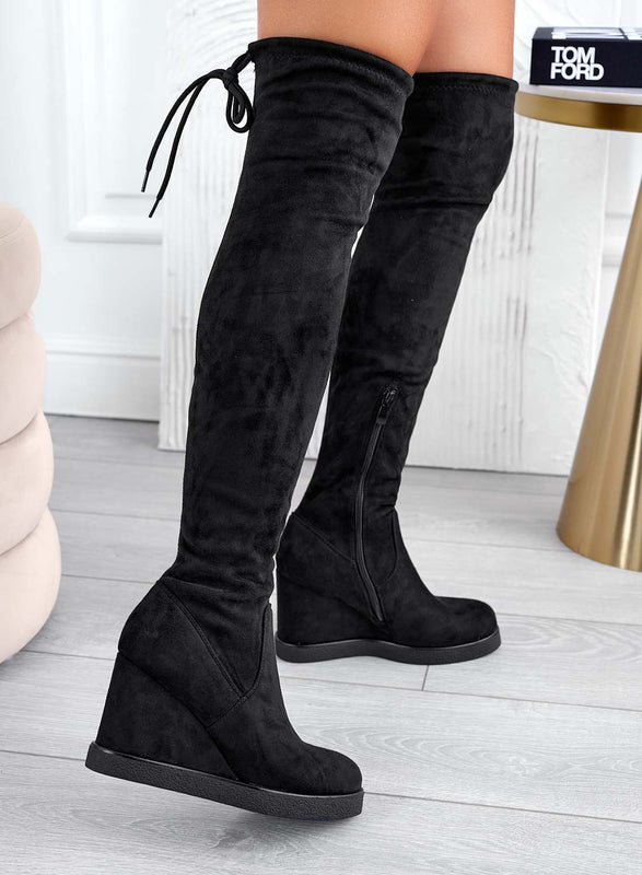 LESLIE - Botas altas de ante negro con cuna