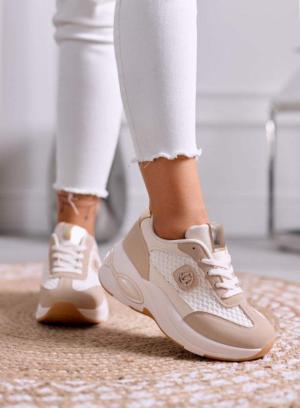 CLIO - Beige Platform Sneakers with Mesh Inserts