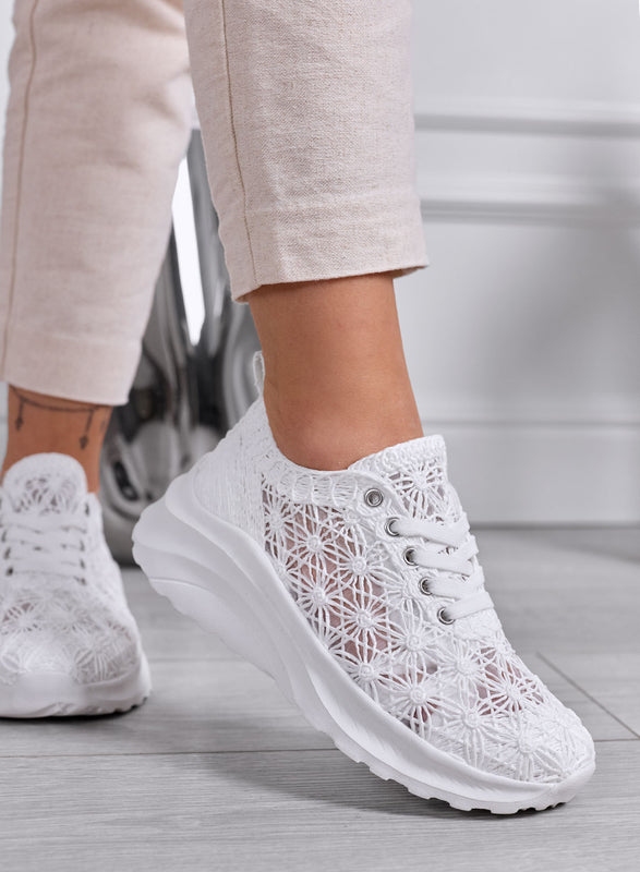 ESRA - Zapatillas blancas perforadas con suela ligera y cómoda