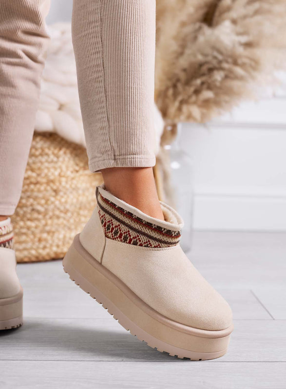 DYLAN - Botines beige acolchados para mujer con diseño étnico