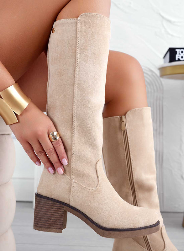 VALERIA - Botas Alexoo beige con tacón cómodo