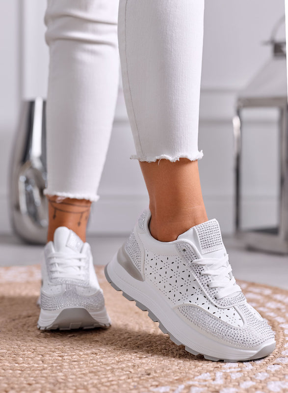 ELISA - Sneakers bianche con Strass e Dettagli Traforati