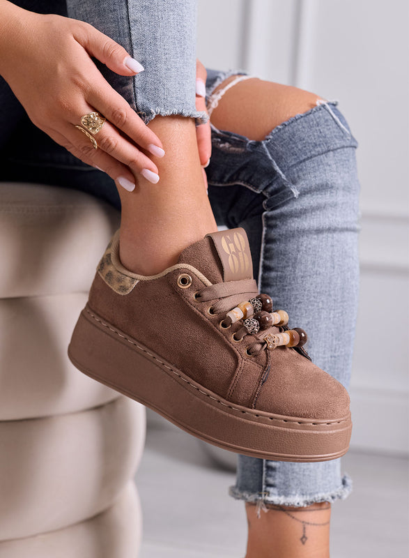 ILARIA - Sneakers Marroni con retro maculato e Perline Decorative
