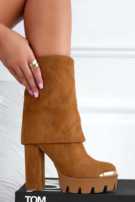 JOSEPH - Bottes camel en daim avec revers