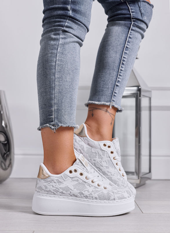 SERENA - Sneakers Donna bianche con Pizzo e Suola Platform