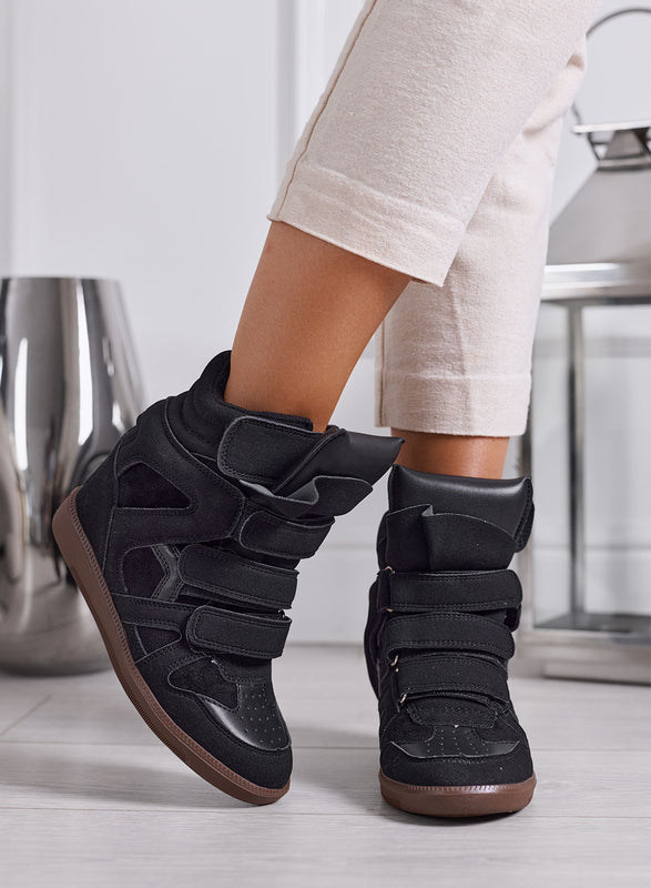 JANNY - Sneakers Alte Donna Nere con Zeppa Interna e Strappi