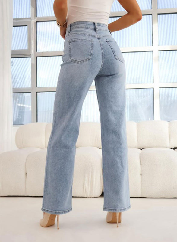 Pantalones vaqueros de pierna ancha de cintura alta en color azul claro