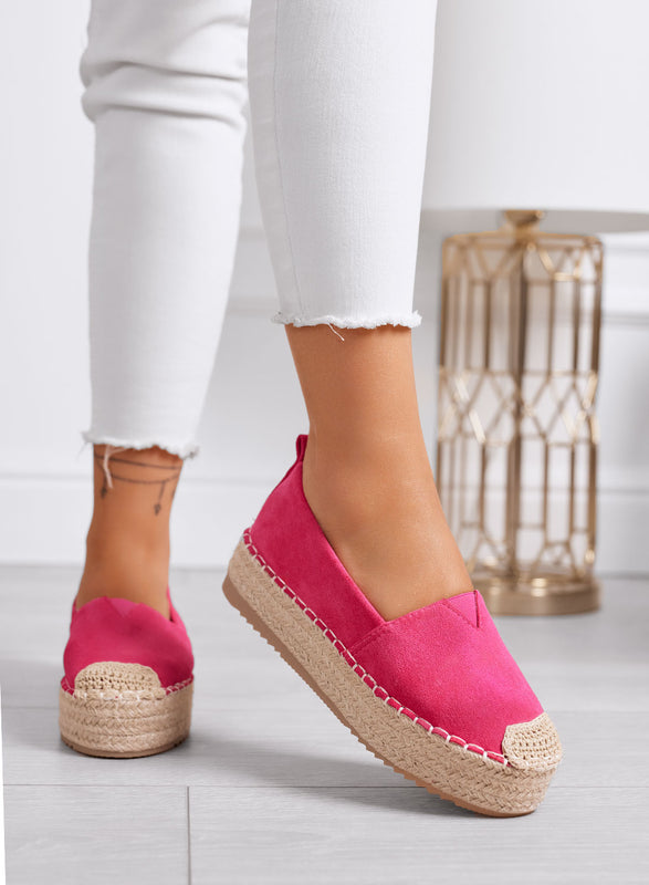 MAGDA - Espadrillas platform fuxia con punta crochet e suola in corda