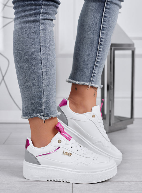 SHINE - Zapatillas blancas con detalles en fucsia y la inscripción Love