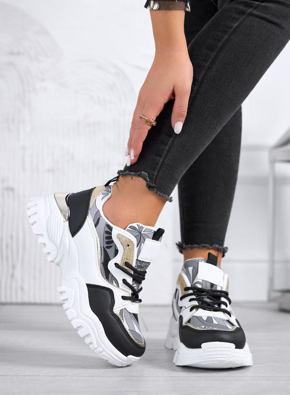 REBECCA - Zapatillas negras con insertos de estampado y glitter dorado