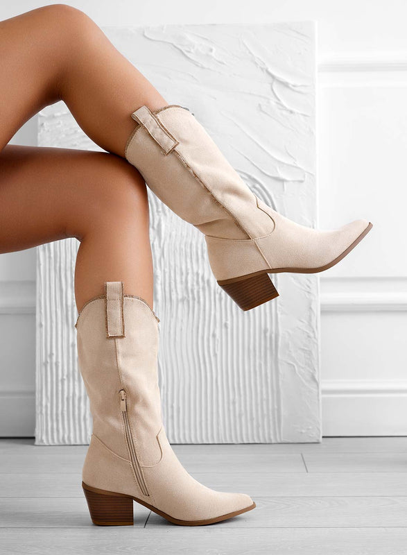 PRISMA - Beige camper ankle boots with rhinestone edges