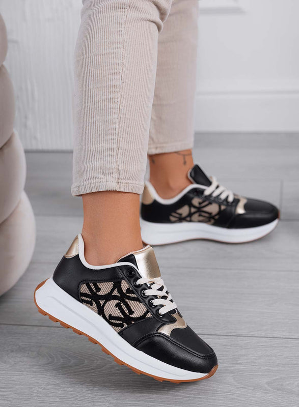 HARRIS - Zapatillas de mujer negras con diseño elegante y detalles dorados