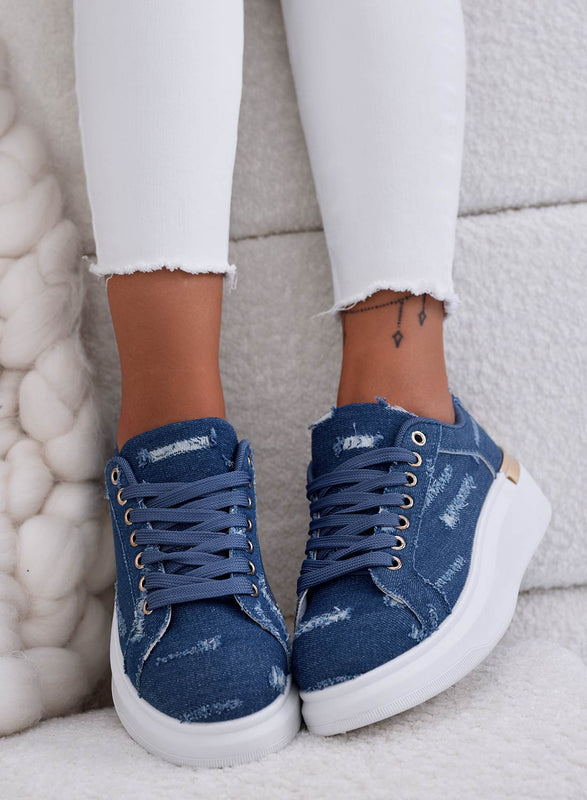EDEN - Blue jeans sneakers with gold plate