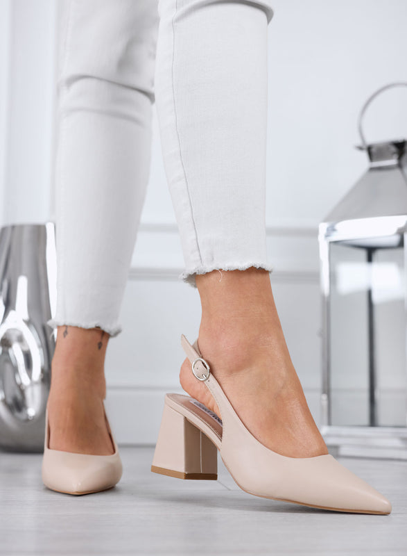 MILLER - Zapatos destalonados nude con tacón ancho