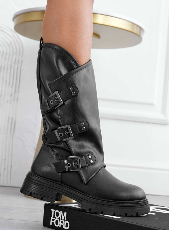 OLGA - Botas biker negras con hebillas