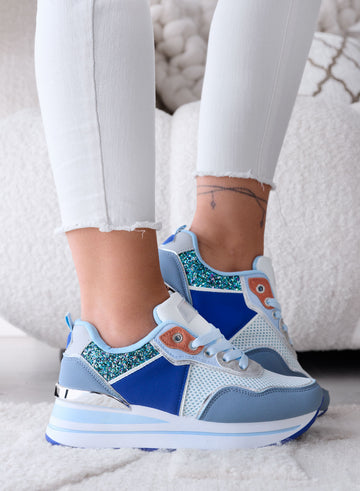 VALDA - Zapatillas azules con suela gruesa e inserciones de glitter