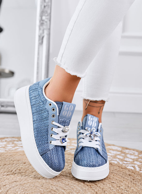 MARISA - Zapatillas azules platform con aplicación de joya