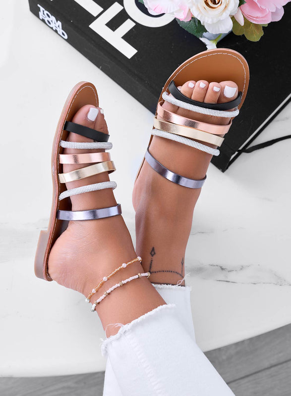 IDAA - Sandales mules multicolores avec brides ornées de strass