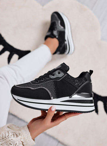 VALDA - Zapatillas negras con suela gruesa e inserciones de glitter