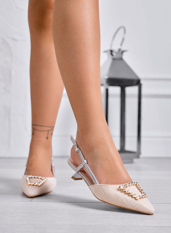 DARLEEN - Décolleté beige Slingback elegantes de punta con hebilla joya