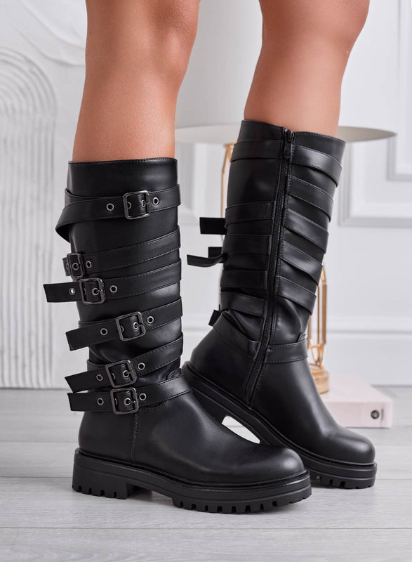 HILDA - Botas biker negras con hebillas