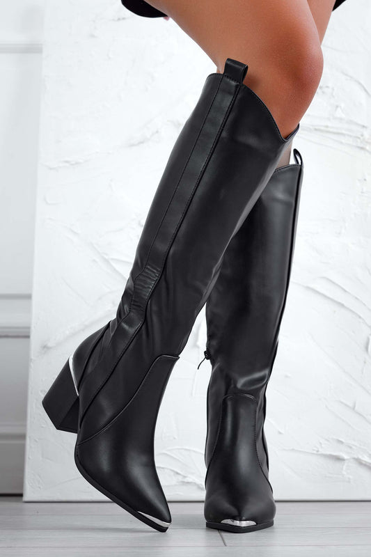 Stivali camperos neri con tacco in finto legno