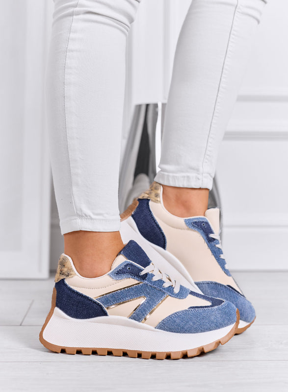 DENISE - Zapatillas azul vaquero con detalles beige y suela alta
